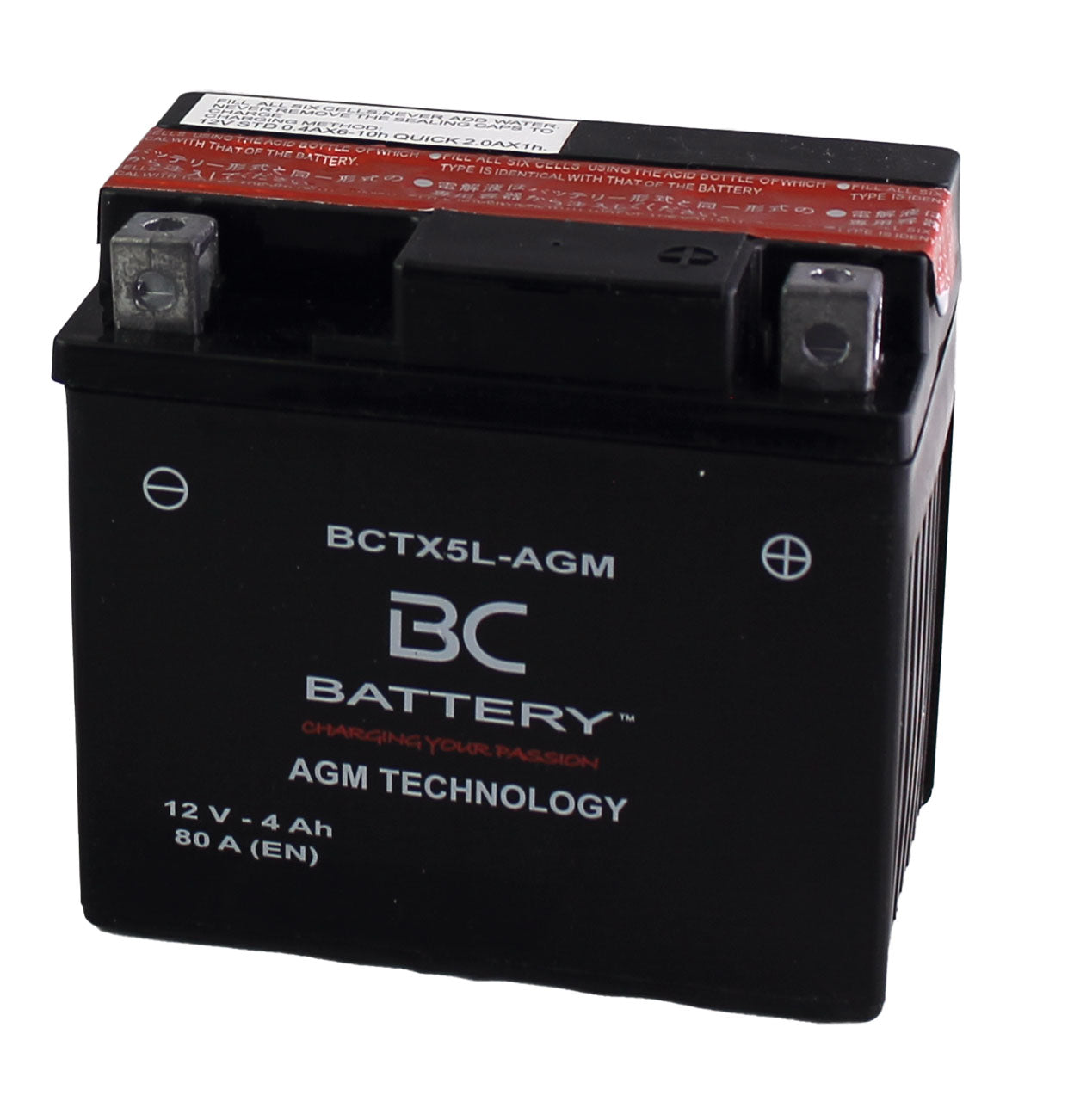 BCTX5L-AGM| Batteria Moto AGM,YTX5L-BS, 12V, 4Ah, CCA:80 Amp, 113x70x105mm - BC Battery Italian Official Website