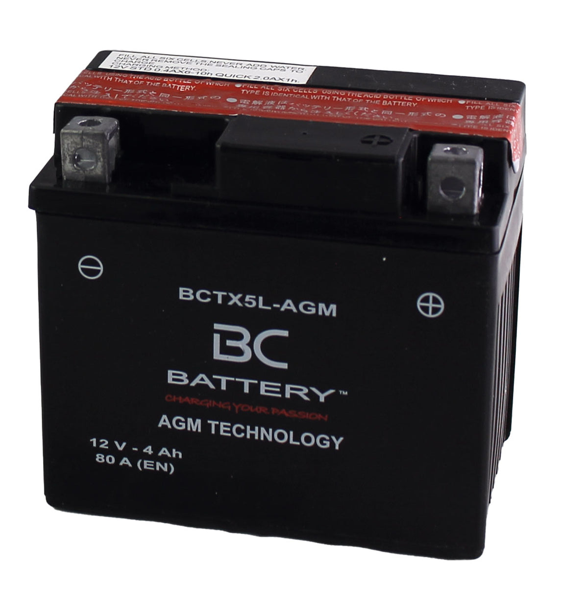 BCTX5L-AGM| Batteria Moto AGM,YTX5L-BS, 12V, 4Ah, CCA:80 Amp, 113x70x105mm - BC Battery Italian Official Website